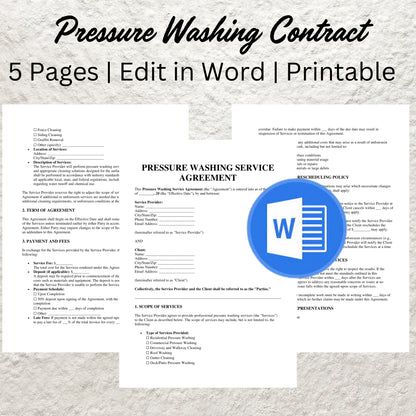 Pressure Washing Contract Template Editable Pressure Cleaning Agreement Printable Pressure Washing Business Forms Pressure Washing Agreement