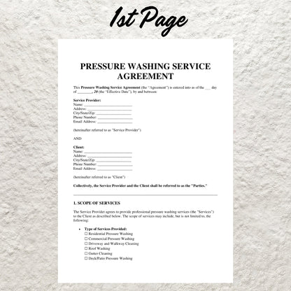 Pressure Washing Contract Template Editable Pressure Cleaning Agreement Printable Pressure Washing Business Forms Pressure Washing Agreement