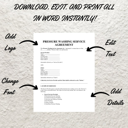 Pressure Washing Contract Template Editable Pressure Cleaning Agreement Printable Pressure Washing Business Forms Pressure Washing Agreement