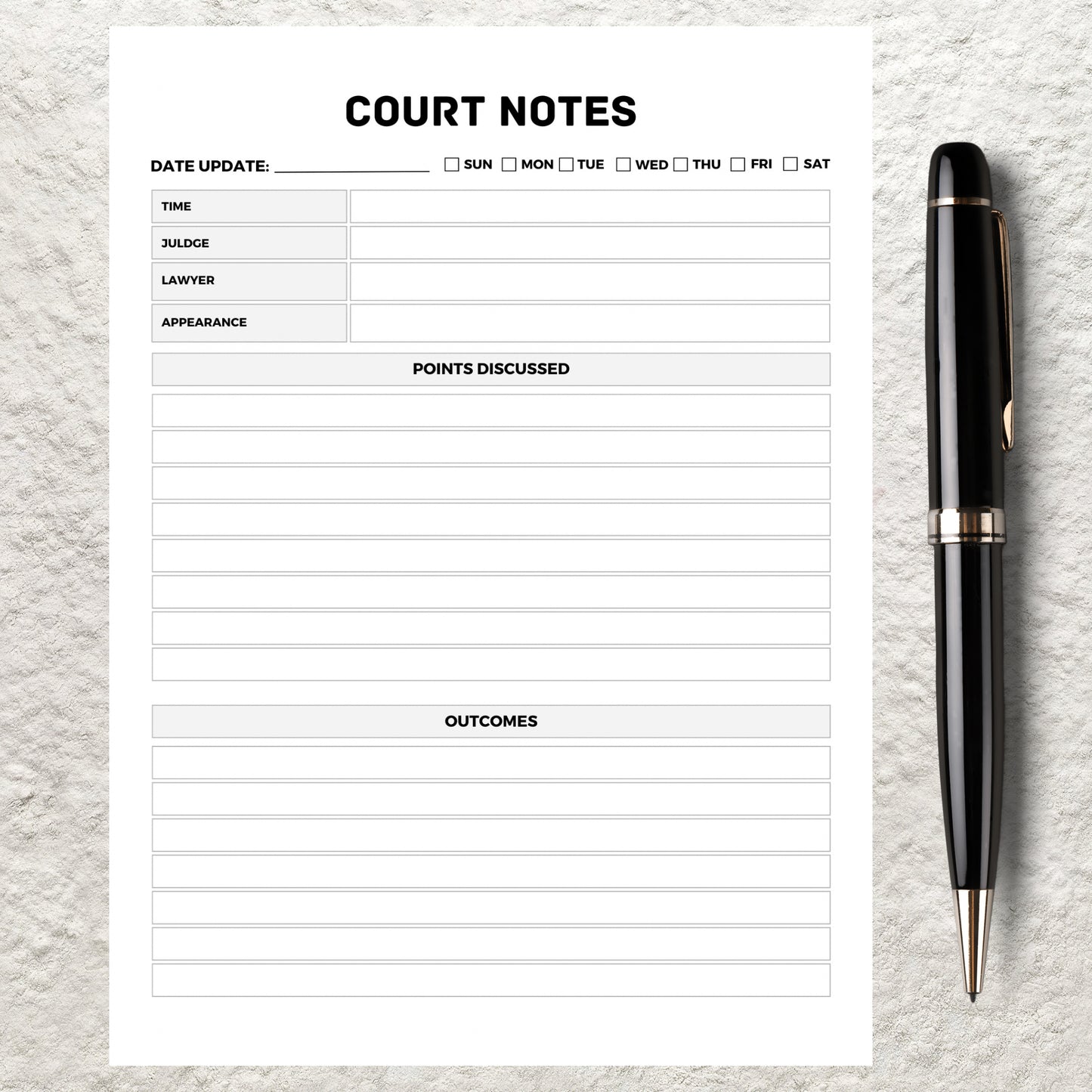 Printable Court Notes Template Court Battle Record Notes Court Case Appearance Tracker Sheet Custody Notes Custody Legal Battle Notekeeping