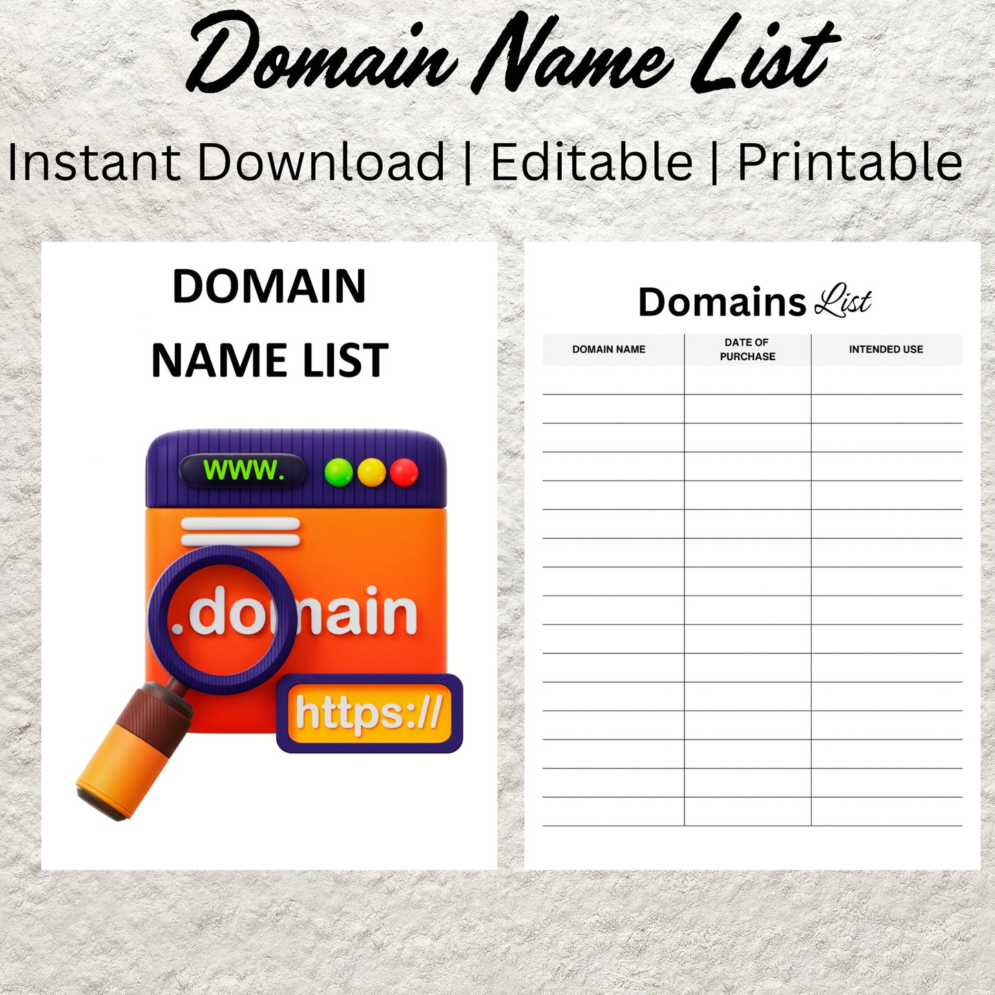 Printable Domain Name List Template Editable Domain Name Tracker Website List Tracking Sheet Website Project List Tracker Domain Flipping