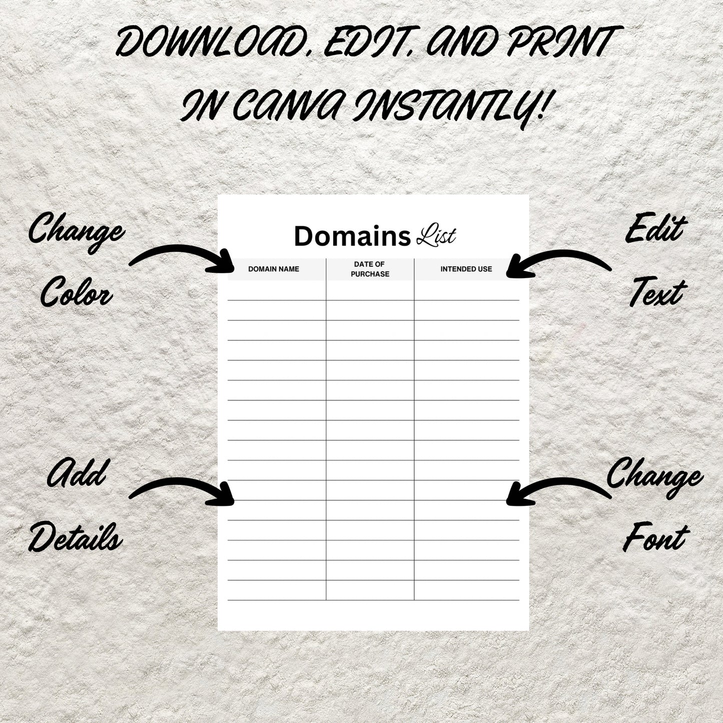 Printable Domain Name List Template Editable Domain Name Tracker Website List Tracking Sheet Website Project List Tracker Domain Flipping