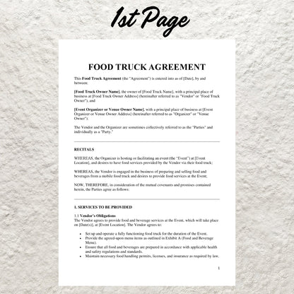 Printable Food Truck Contract Template Editable Food Truck Vendor Agreement Food Truck Rental Lease Agreement Catering Truck Rental Contract