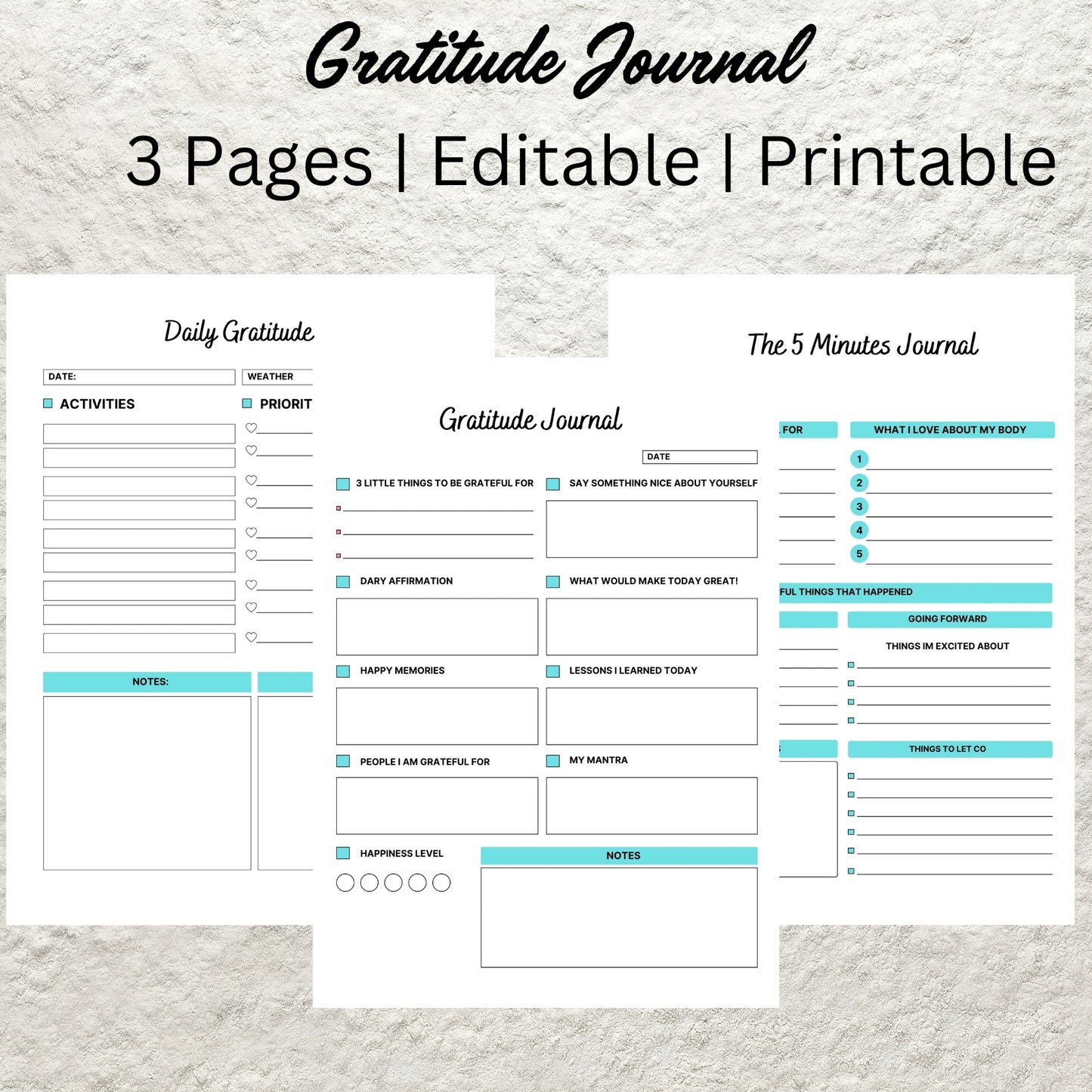 Printable Gratitude Journal Template Daily Weekly Monthly Gratitude Journal Mindfulness Log Self Care Wellness Tracker Digital Journal