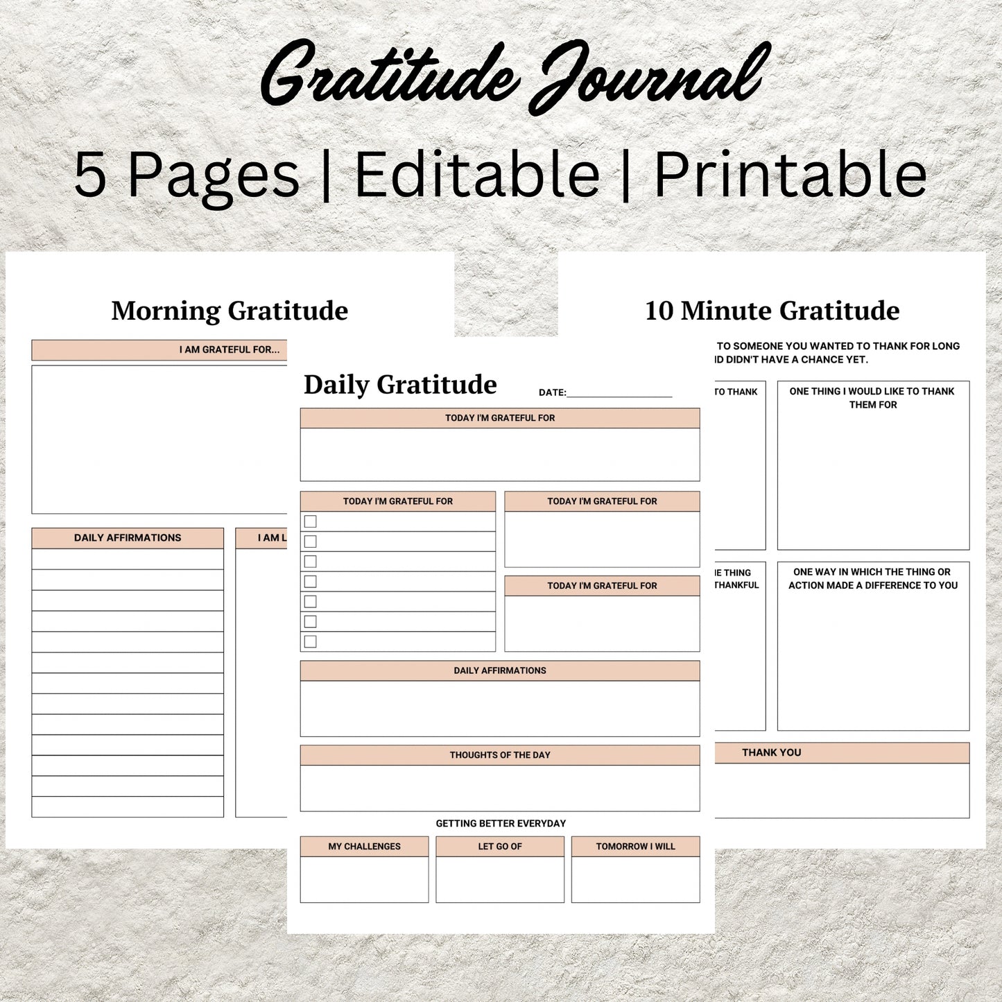 Printable Gratitude Journal Template Daily Weekly Monthly Gratitude Journal Mindfulness Log Self Care Wellness Tracker Digital Journal