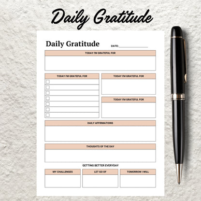 Printable Gratitude Journal Template Daily Weekly Monthly Gratitude Journal Mindfulness Log Self Care Wellness Tracker Digital Journal