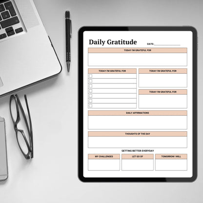 Printable Gratitude Journal Template Daily Weekly Monthly Gratitude Journal Mindfulness Log Self Care Wellness Tracker Digital Journal