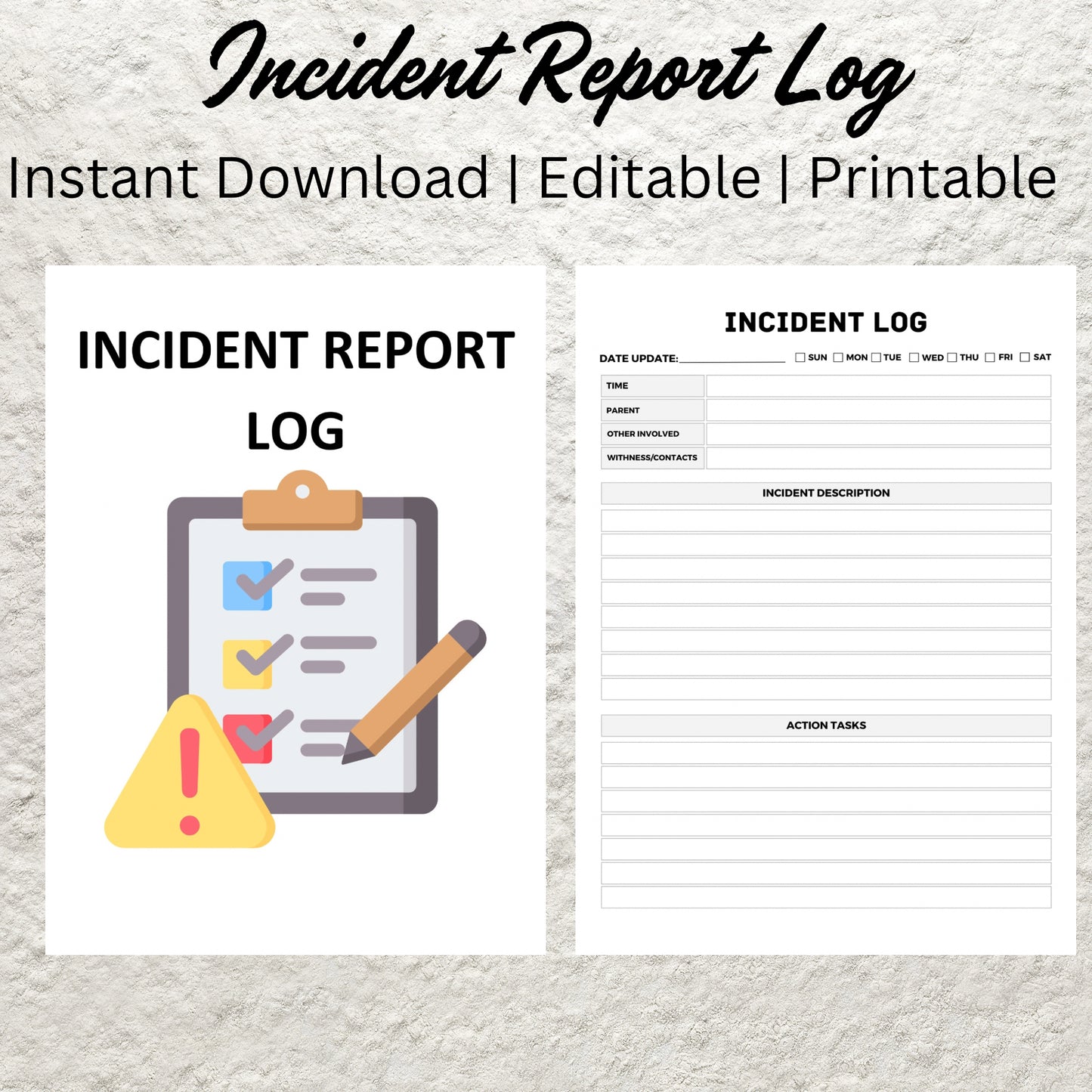 Printable Incident Report Form Template Editable Incident Log Sheet Accident Report Form Accident Log Sheet Incident Tracker Report Planner