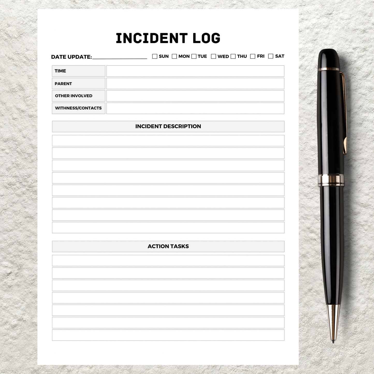 Printable Incident Report Form Template Editable Incident Log Sheet Accident Report Form Accident Log Sheet Incident Tracker Report Planner