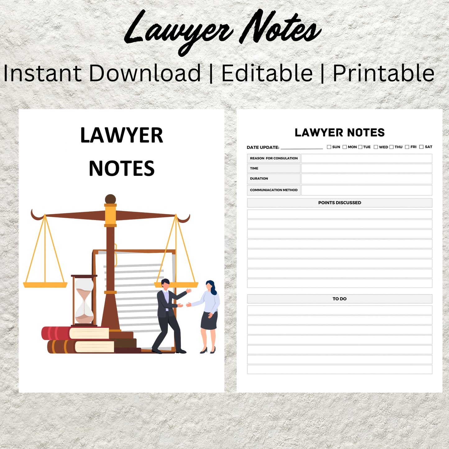 Printable Lawyer Notes Template Editable Lawyer Planner Law Client Communication Notes Sheet for Lawyer and Attorney Needs Court Case Record