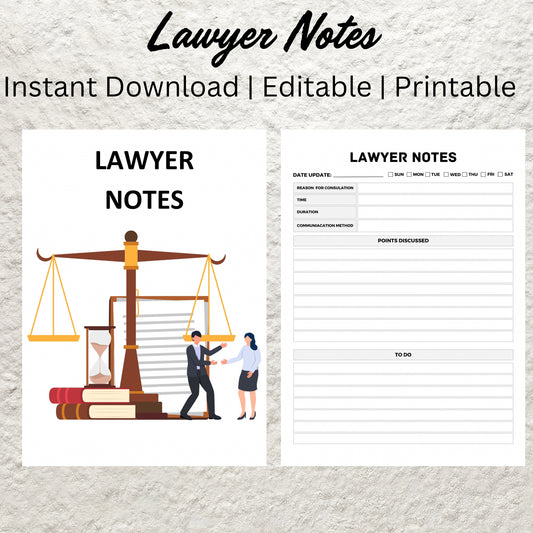 Printable Lawyer Notes Template Editable Lawyer Planner Law Client Communication Notes Sheet for Lawyer and Attorney Needs Court Case Record