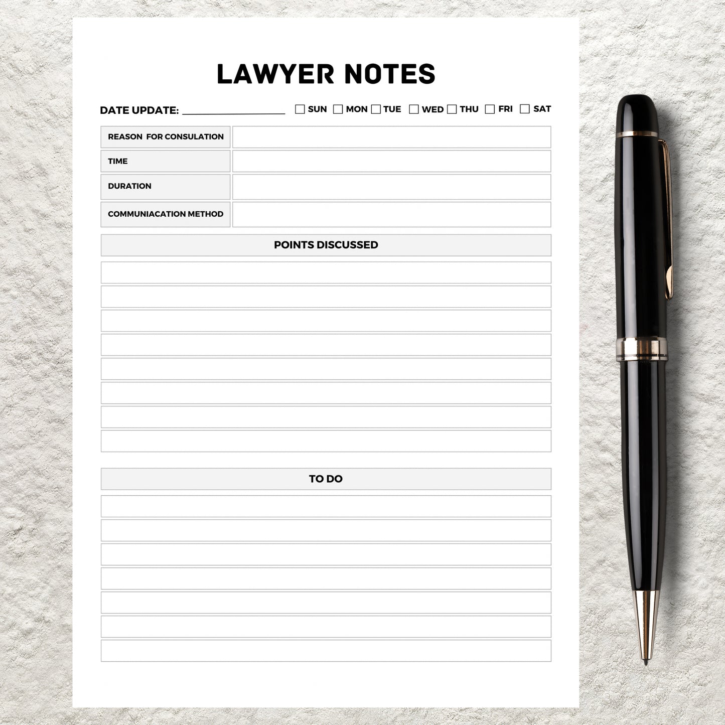 Printable Lawyer Notes Template Editable Lawyer Planner Law Client Communication Notes Sheet for Lawyer and Attorney Needs Court Case Record