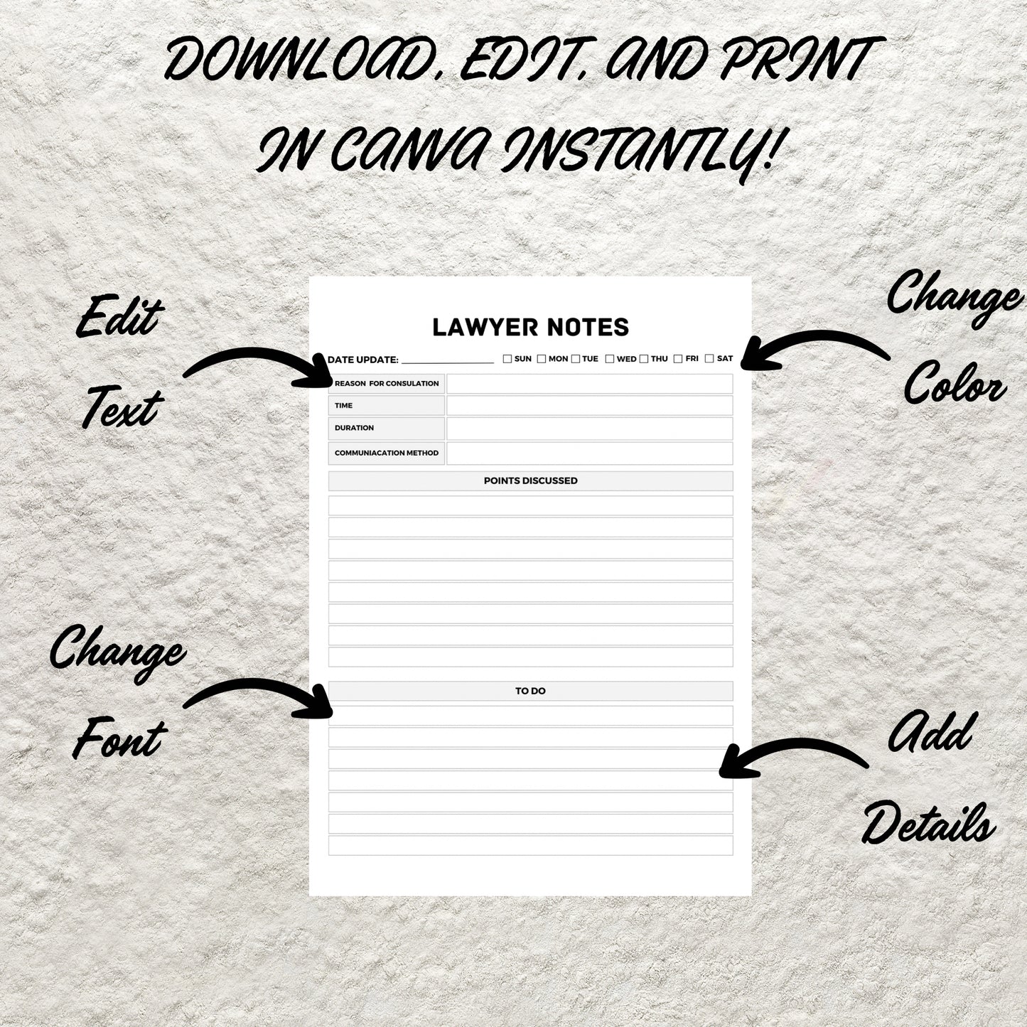 Printable Lawyer Notes Template Editable Lawyer Planner Law Client Communication Notes Sheet for Lawyer and Attorney Needs Court Case Record