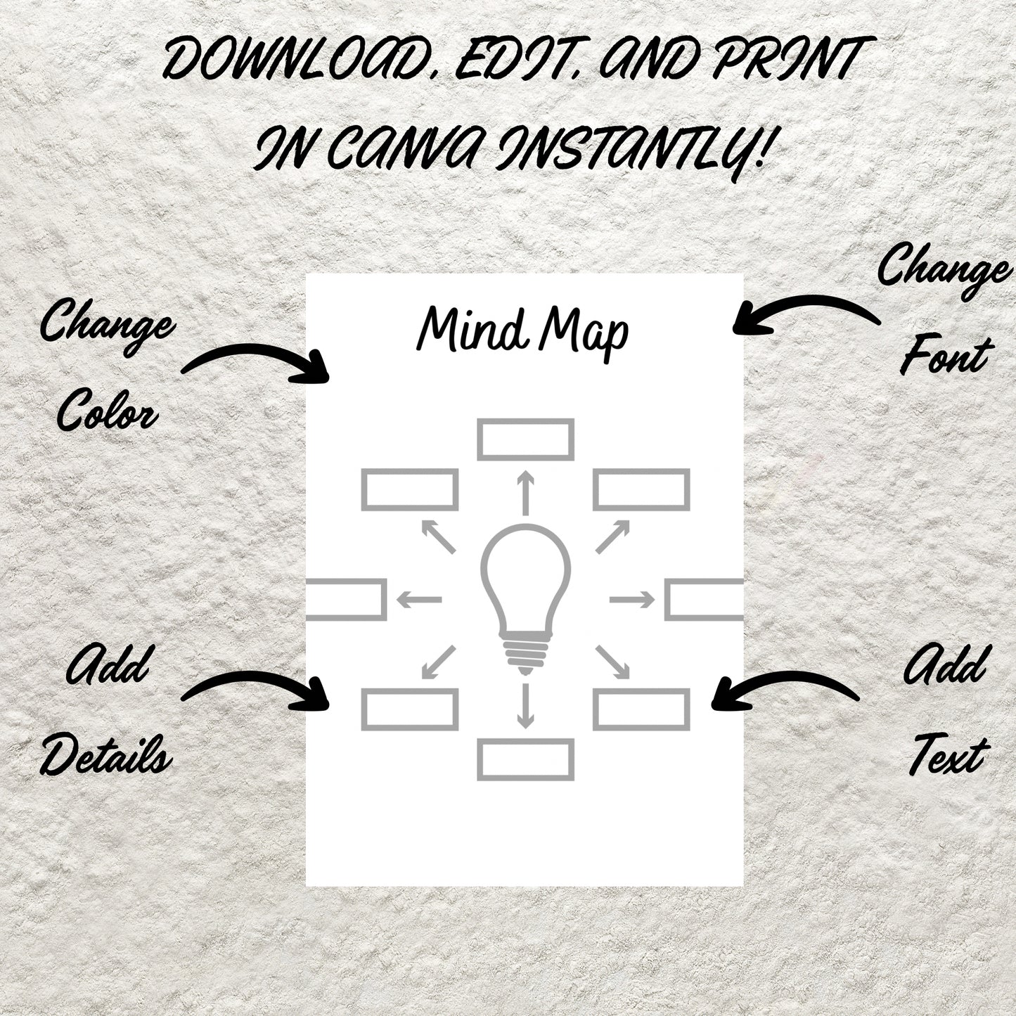 Printable Mind Map Planner Mind Map Template Study Guide Notes Brain Dump Brainstorming Action Plan Idea Map Concept Note Taking Diagram