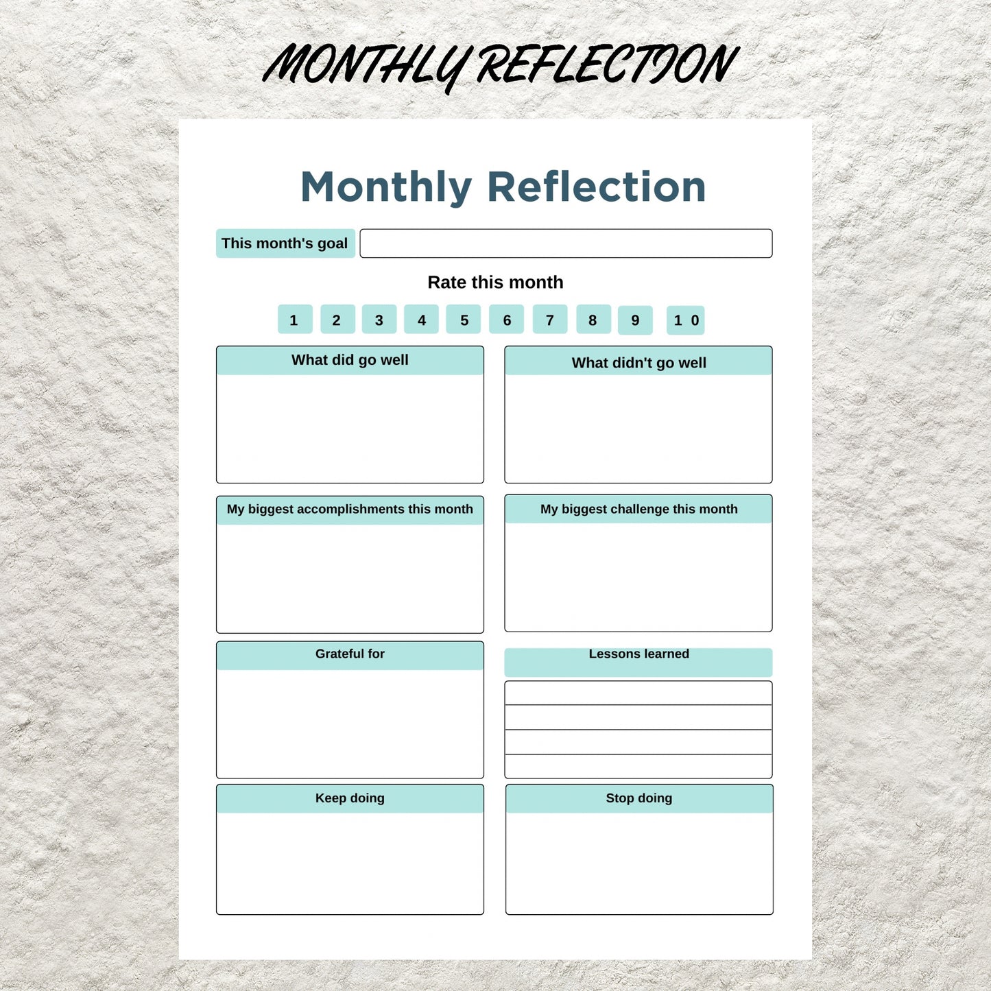 Printable Monthly Review Editable Monthly Reflection Monthly Evaluation Monthly Summary Gratitude Journal Daily Weekly Reflection Insert