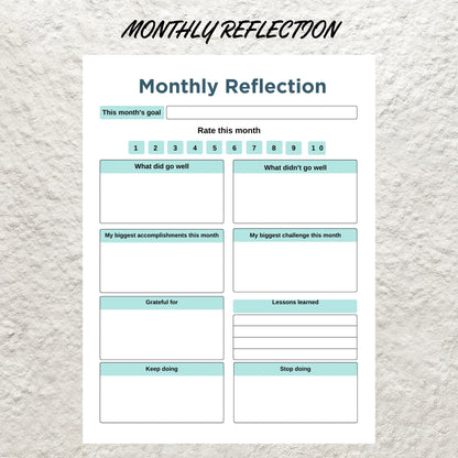 Printable Monthly Review Editable Monthly Reflection Monthly Evaluation Monthly Summary Gratitude Journal Daily Weekly Reflection Insert