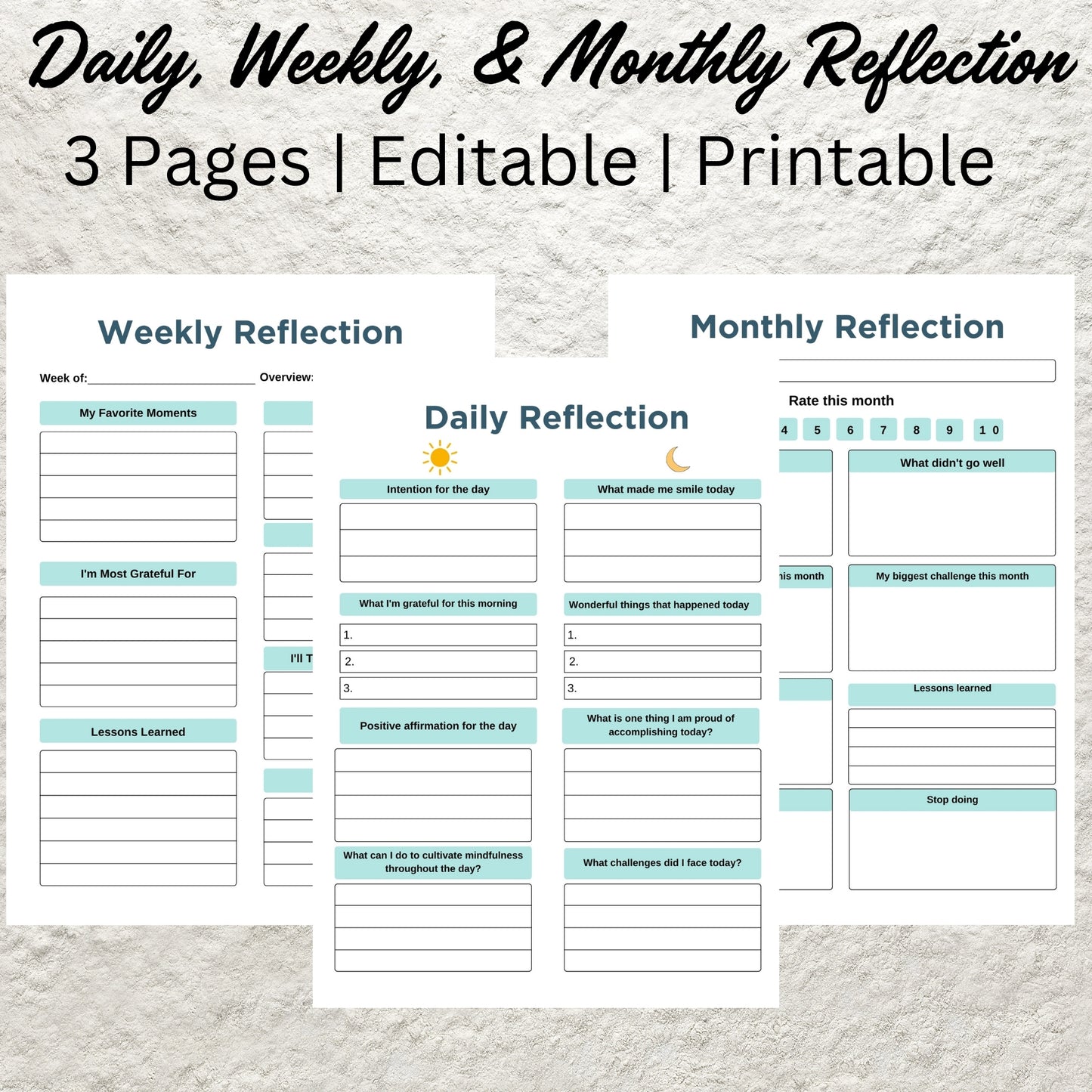 Printable Monthly Review Editable Monthly Reflection Monthly Evaluation Monthly Summary Gratitude Journal Daily Weekly Reflection Insert