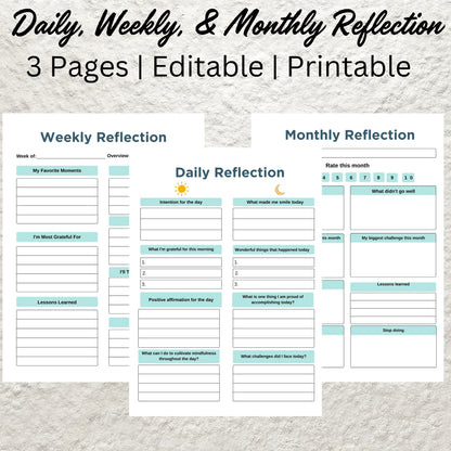 Printable Monthly Review Editable Monthly Reflection Monthly Evaluation Monthly Summary Gratitude Journal Daily Weekly Reflection Insert