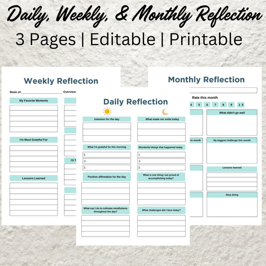 Printable Monthly Review Editable Monthly Reflection Monthly Evaluation Monthly Summary Gratitude Journal Daily Weekly Reflection Insert