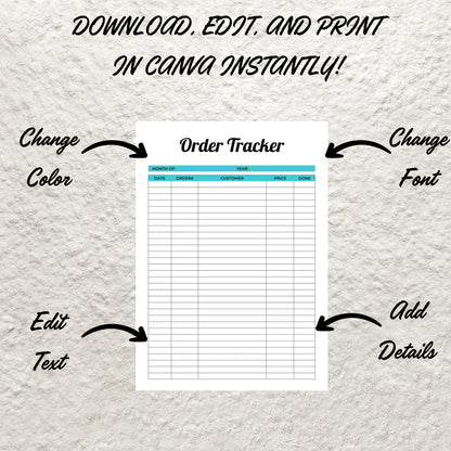 Printable Order Tracker Form Template Small Business Order Log Order Form Instant Digital  Download Order Purchase Sheet