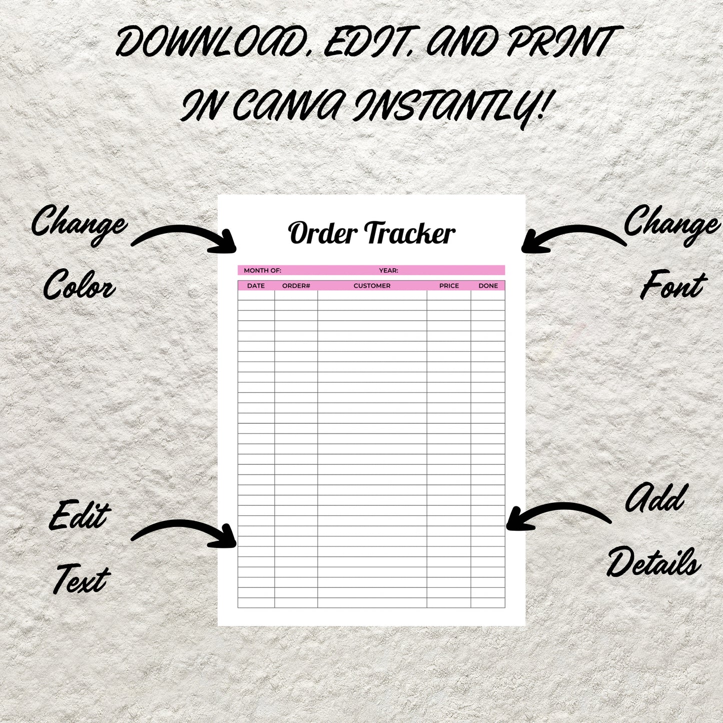 Printable Order Tracker Form Template Small Business Order Log Order Form Instant Digital  Download Order Purchase Sheet