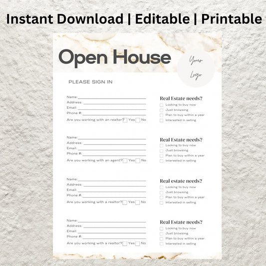 Open House Sign In Sheet Canva Template Editable Printable Open House Sign In Realtor Open House Flyer Form Real Estate Marketing Materials