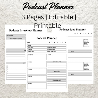 Printable Podcast Episode Planner Worksheet Template Podcast Content Plan Planner Checklist Instant Digital Download Podcast Notes