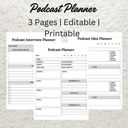 Printable Podcast Episode Planner Worksheet Template Podcast Content Plan Planner Checklist Instant Digital Download Podcast Notes