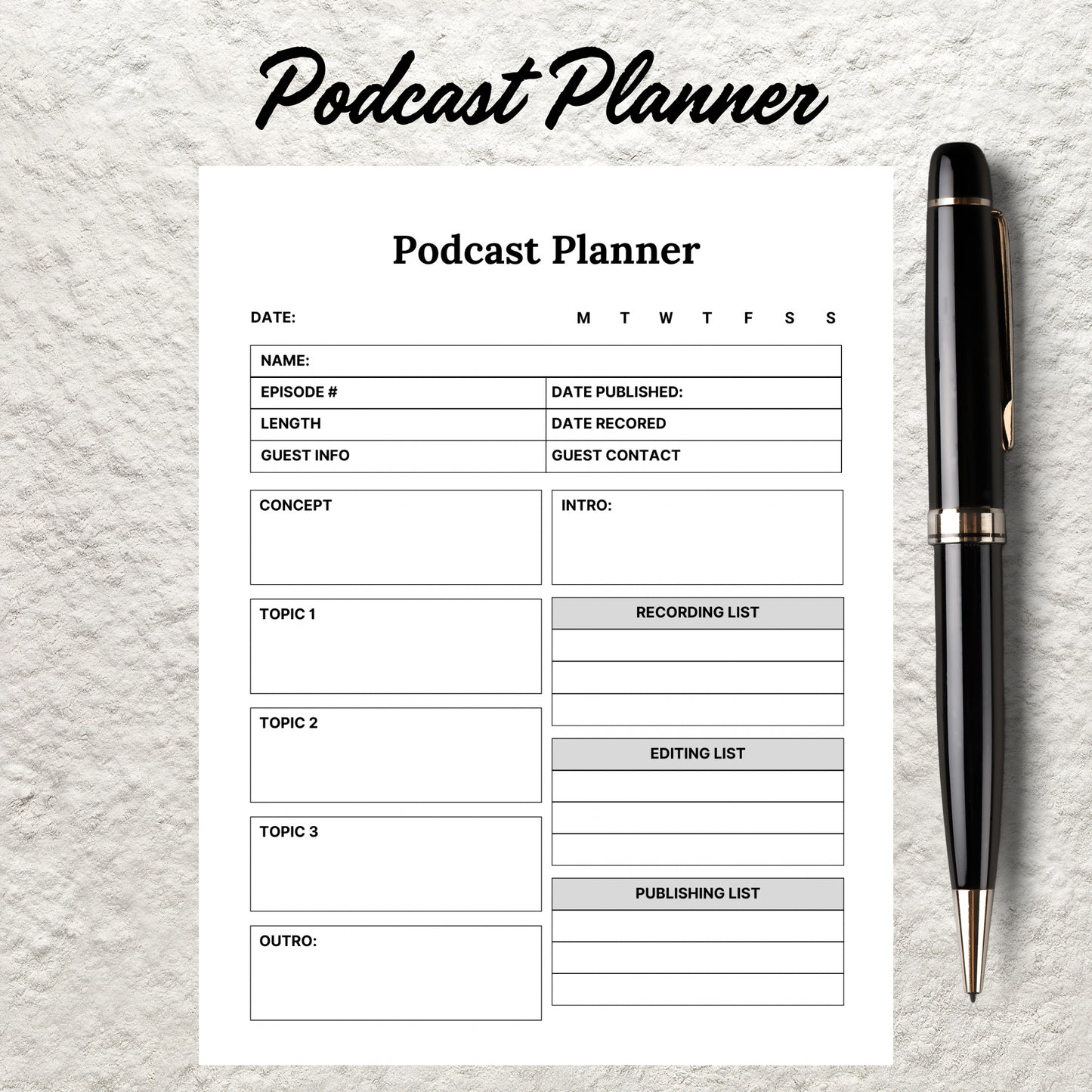 Printable Podcast Episode Planner Worksheet Template Podcast Content Plan Planner Checklist Instant Digital Download Podcast Notes