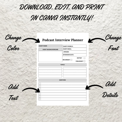 Printable Podcast Episode Planner Worksheet Template Podcast Content Plan Planner Checklist Instant Digital Download Podcast Notes