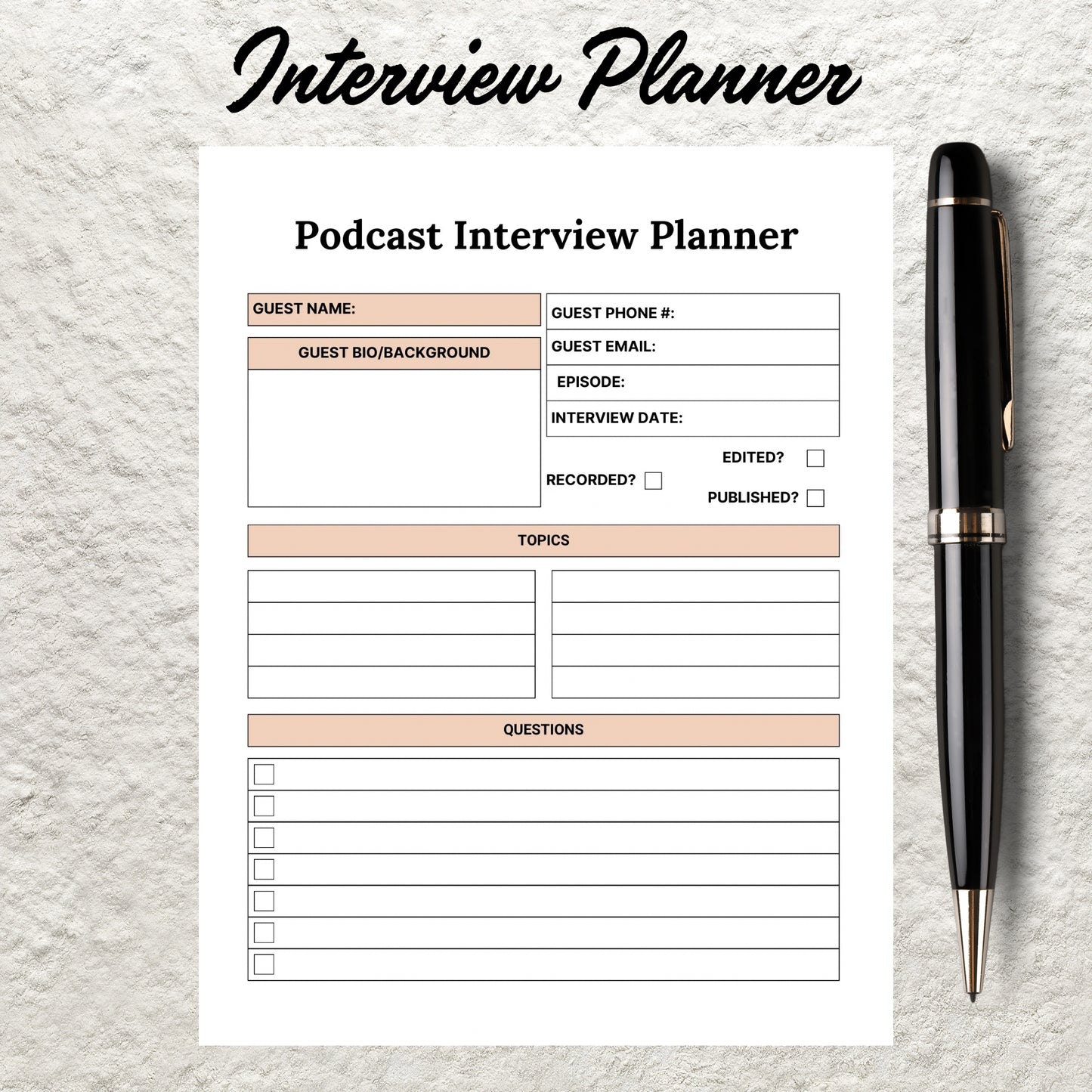 Printable Podcast Episode Planner Worksheet Template Podcast Content Plan Planner Checklist Instant Digital Download Podcast Notes