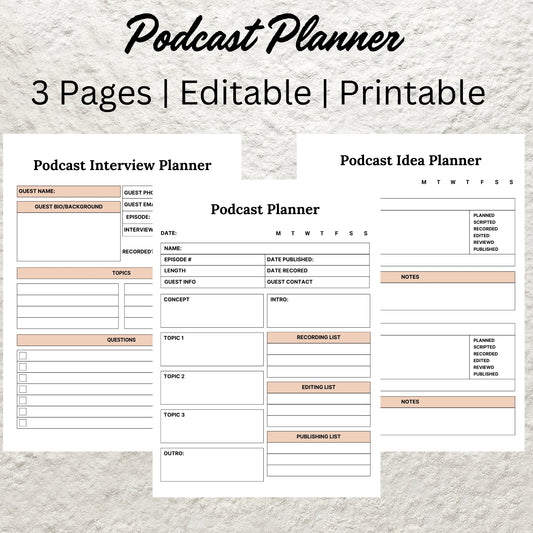 Printable Podcast Episode Planner Worksheet Template Podcast Content Plan Planner Checklist Instant Digital Download Podcast Notes