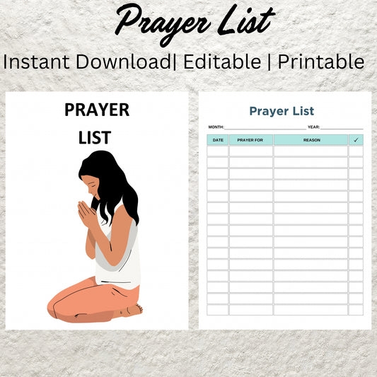 Printable Prayer List Template Editable Fillable Prayer List Faith Planner Bible Journal Daily Devotional Practice Religious Prayer Tracker