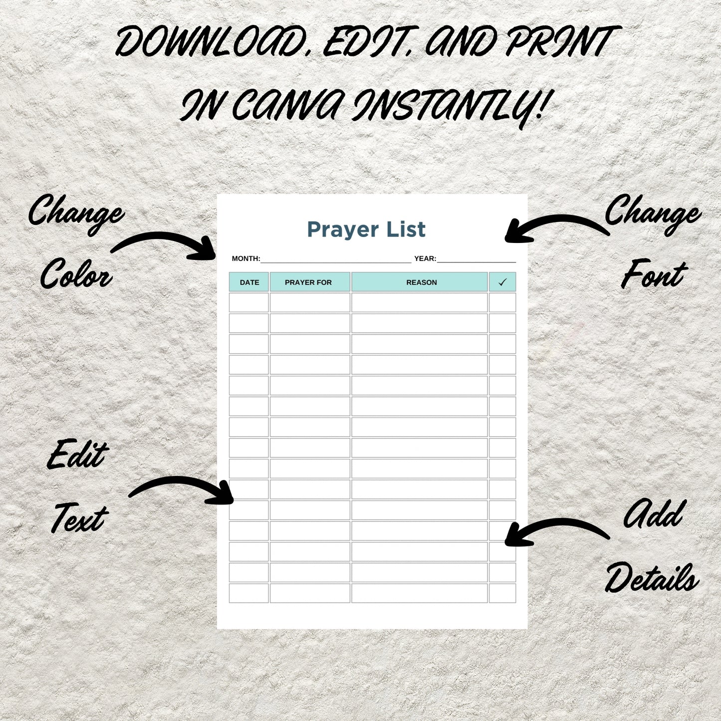 Printable Prayer List Template Editable Fillable Prayer List Faith Planner Bible Journal Daily Devotional Practice Religious Prayer Tracker