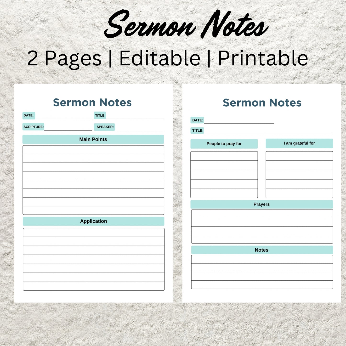 Printable Sermon Notes Template Editable Sermon Summary Notes Sermon Journal Notebook Church Devotional Service Notes Faith Planner