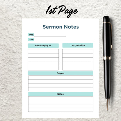 Printable Sermon Notes Template Editable Sermon Summary Notes Sermon Journal Notebook Church Devotional Service Notes Faith Planner