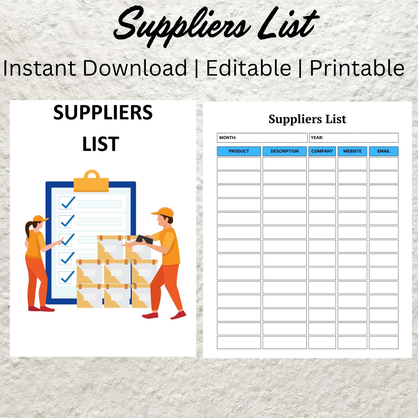 Printable Supplier List Template Small Business Supplier Search Supplier Information Log Supplies Vendor Supplier Comparison Contact Sheet