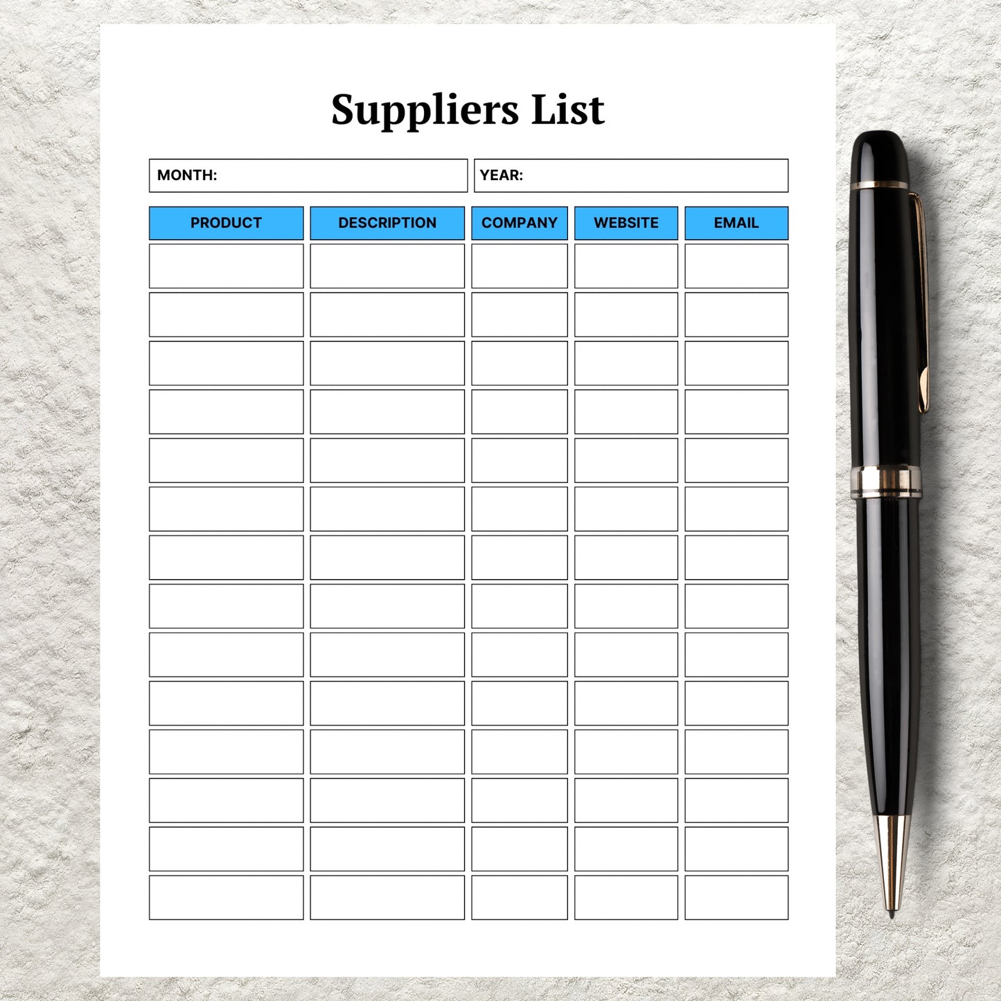 Printable Supplier List Template Small Business Supplier Search Supplier Information Log Supplies Vendor Supplier Comparison Contact Sheet