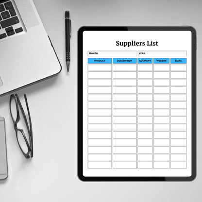 Printable Supplier List Template Small Business Supplier Search Supplier Information Log Supplies Vendor Supplier Comparison Contact Sheet