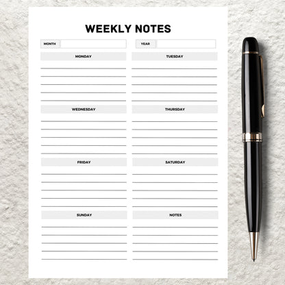 Printable Weekly Notes Template Editable Weekly Planner Weekly To Do List Weekly Schedule Organizer Weekly Plan Weekly Agenda Planner Insert