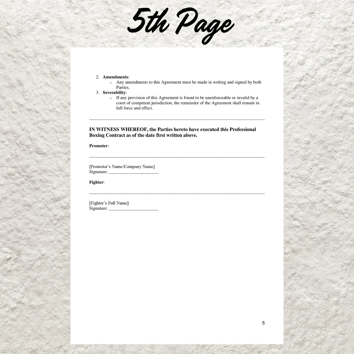 Professional Boxing Contract Template Editable Fighter's Contract Printable Boxing Contract Sports Management Promoter Agreement Boxer Form