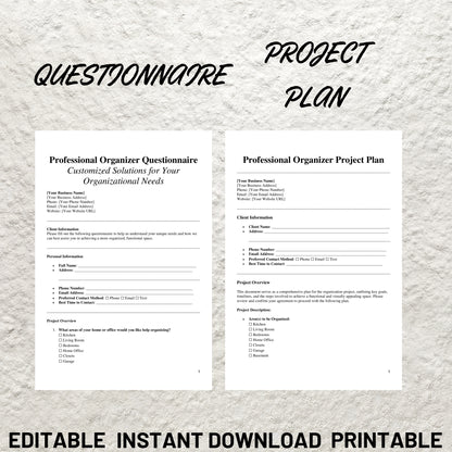 Professional Organizer Forms Bundle Editable Organizer Contract Template Printable Client Intake Form Organizer Service Agreement Form