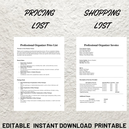 Professional Organizer Forms Bundle Editable Organizer Contract Template Printable Client Intake Form Organizer Service Agreement Form