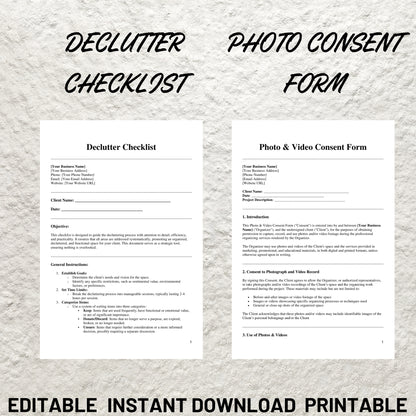 Professional Organizer Forms Bundle Editable Organizer Contract Template Printable Client Intake Form Organizer Service Agreement Form