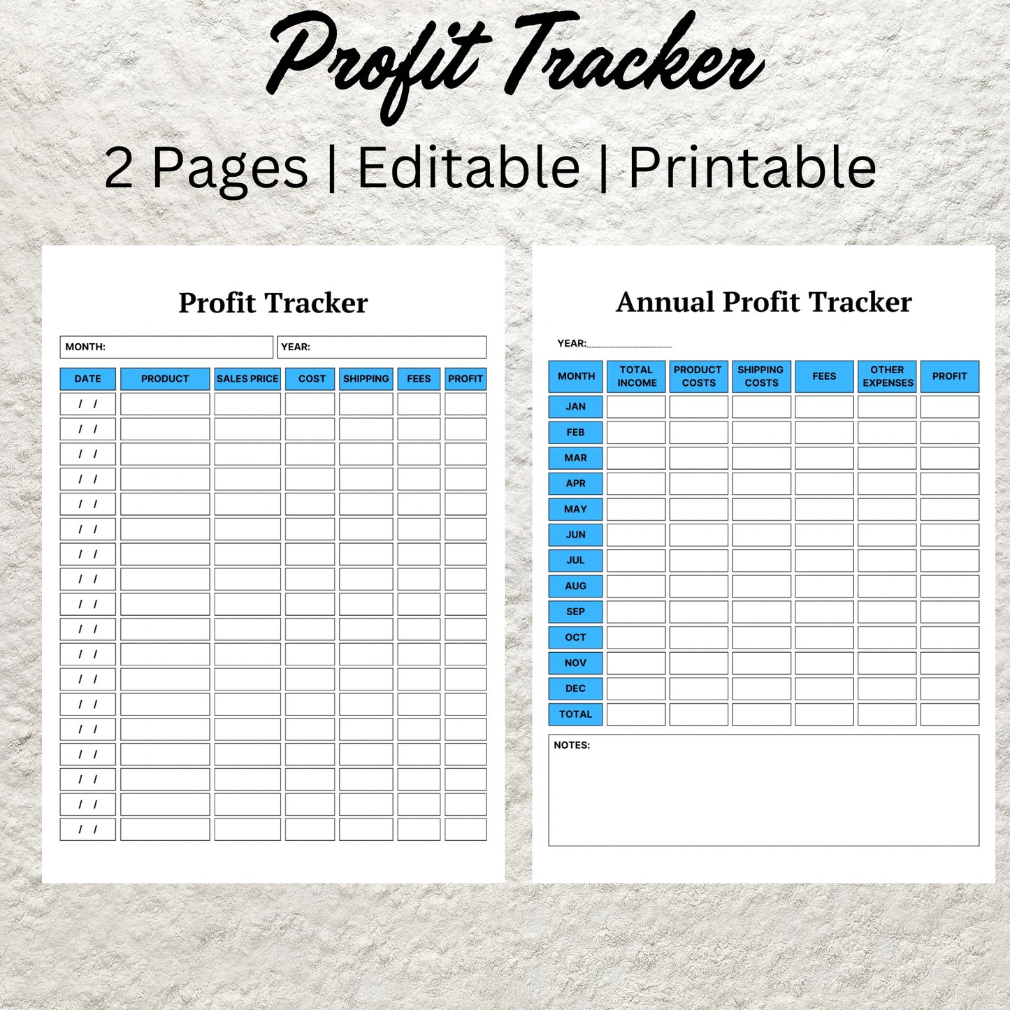 Profit Tacker Template Printable Business Profit Tracker Annual Profit Tracker Sales Profit Record Log Small Business Profit Calculator Plan