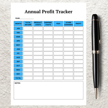 Profit Tacker Template Printable Business Profit Tracker Annual Profit Tracker Sales Profit Record Log Small Business Profit Calculator Plan