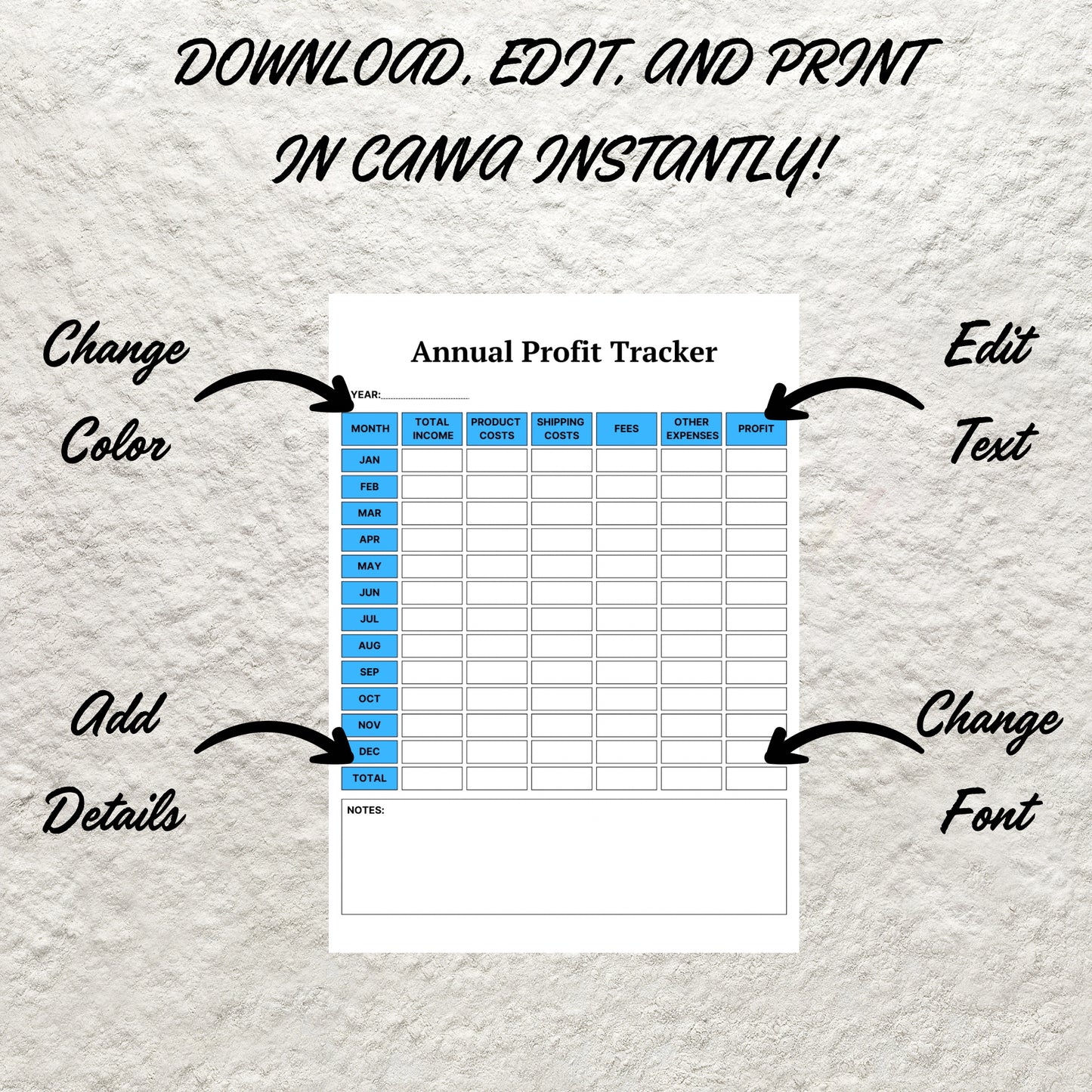 Profit Tacker Template Printable Business Profit Tracker Annual Profit Tracker Sales Profit Record Log Small Business Profit Calculator Plan