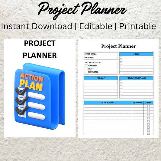 Project Planner Template Printable Productivity Planner Editable Task Tracker Goal Tracker Goal Setting Planner Project Management Planner