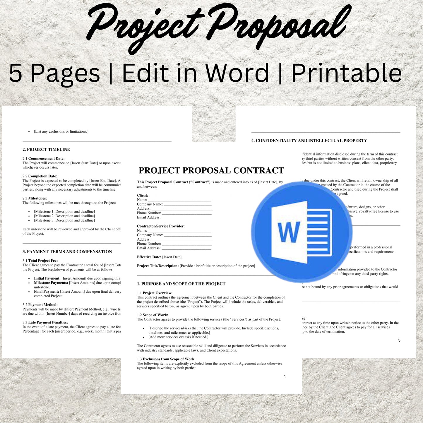 Project Proposal Template Editable Job Proposal Contract Form Printable Project Management Proposal Template Job Estimation Work Bid Form