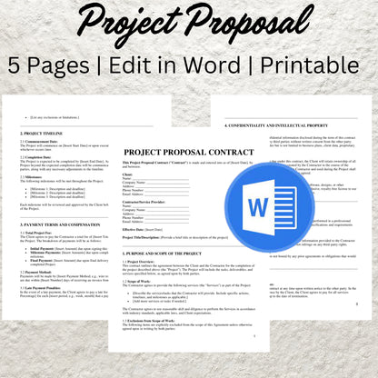 Project Proposal Template Editable Job Proposal Contract Form Printable Project Management Proposal Template Job Estimation Work Bid Form